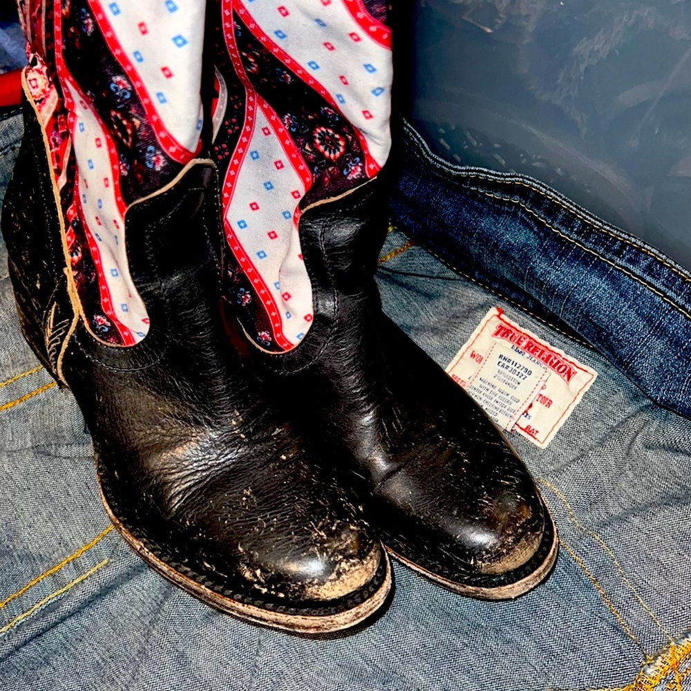 Freebird by Steven Sulli Distressed Riding Boot Size 7 Bandanna Patchwork Print